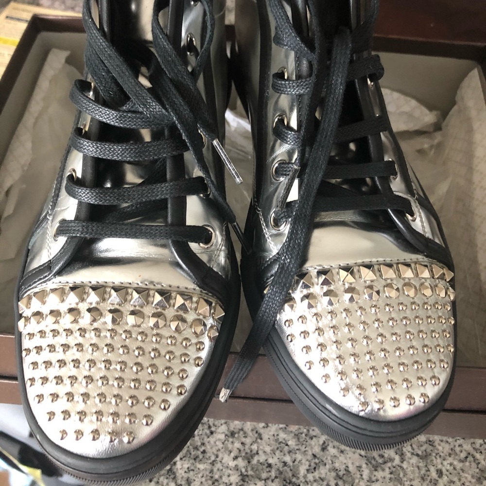 Silver Gucci High Top Sneakers with dust bag